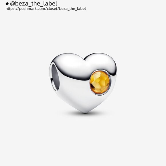 Pandora Engravable November Honey Stone Heart Charm - Picture 1 of 2